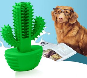 Cactus Shape Dog Toothbrush Stick Puppy Dental Care Brushing Stick Effective Doggy Teeth Cleaning Massager Natural Rubber Bite Resistant Chew Toy