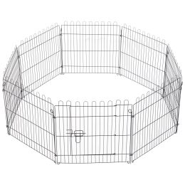 24inch 8-Panel Dog Playpen Octagon Pet Exercise Playpen Crate Foldable Dog Cage Pen Puppy Kennel, Black