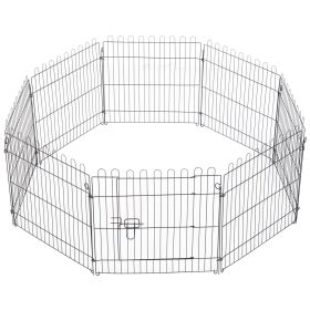 24inch 8-Panel Dog Playpen Octagon Pet Exercise Playpen Crate Foldable Dog Cage Pen Puppy Kennel, Black