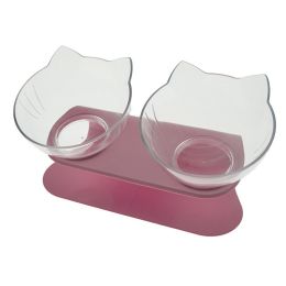 Cat Double Bowl Cat Food Bowl Protects Cervical Vertebra (Option: Two clear pink)