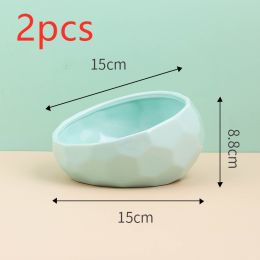 Pet Supplies Bowl Ceramic Cat Bowl Dog Bowl Oblique Mouth (Option: light green2pcs)