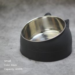 Stainless Steel Dog Bowl Double Bowl Cervical Protection Oblique Mouth Hot Pet Food Basin Supplies (Option: black-400ml)