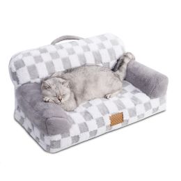 Jacquard Luxury Solid Color Pattern Leather Fur Machine Washable Detachable Cover Pet Bed (Option: Gray)