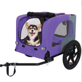 Utdoor Heavy Duty Collapsible Pet Bike Trailer With 16-Inch All Terrain Wheels & Universal Hitch   Foldable Dog Cargo Carrier Cart For Bicycles (Option: Purple)