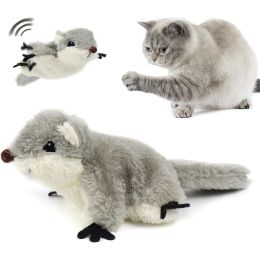 PROKEl Pet Toys, Cat Catnip Toys FlappingSquirrel, Rechargeable Touch Activated KittenToys, Lifelike Interactive Cats Toy Indoor, CatKicker Plush (Option: Grey)