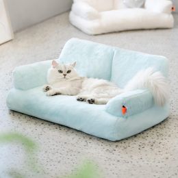 MEWOOFUN Plush Cat Bed For Indoor Cats - Washable 26x19x13 Inch Pet Couch With Non-Slip Bottom, Fluffy Small Dog Bed For Puppies & Kittens, Blue (Option: QCP26)