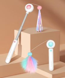 Retractable Laser Cat Stick Toys Cat Toy BallsKitten Playing Cat Laser Teaser Wand  ABS  PPMaterial   Safe And None Toxic, Universalinteractive T (Option: Pink)