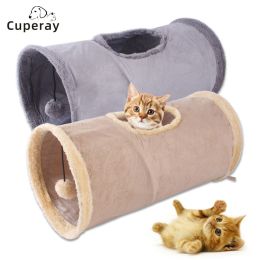 Collapsible Cat Tunnel Suede Fabric Puppy Rabbit Play Chase Hide Tunnel Tube Indoor for Game Exercising Hiding Training Pet Toys (Color: khaki)