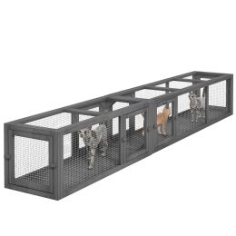PawHut Cat Tunnel Outdoor, Wooden Cat Tube with Combinable Design, 8 Doors, 98" Cat Toys for Kitty, Puppy, Pet, House, Window, Cage, Dark Gray (Color: as Pic)