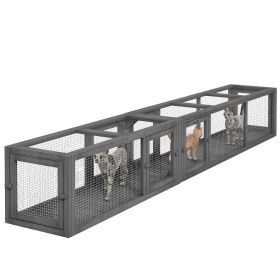 PawHut Cat Tunnel Outdoor, Wooden Cat Tube with Combinable Design, 8 Doors, 98" Cat Toys for Kitty, Puppy, Pet, House, Window, Cage, Dark Gray (Color: as Pic)