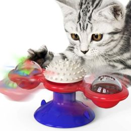 Interactive Windmill Cat Toy With LED Light Ball, Suction Cup, And Catnip Indoor Cat Exercise And Entertainment Set. (Option: Blue)